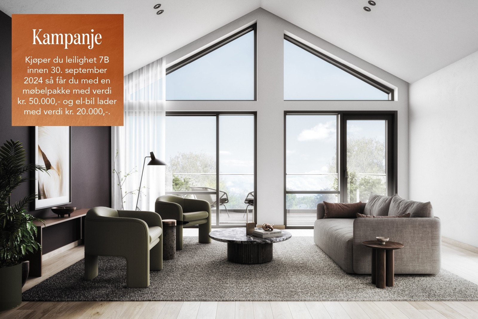 Kampanje leilighet 7B. Boligene får bl.a. enstavs eikeparkett, vannbåren varme, balansert ventilasjon, smakfull innredning mm. NB! Illustrasjonen er fra rekkehuset - avvik forekommer. Galleribilde