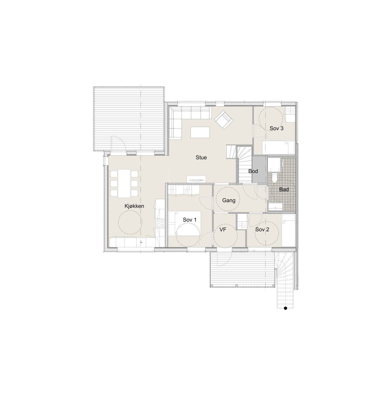 Plantegning 2. etasje med innredet loftsetasje Galleribilde