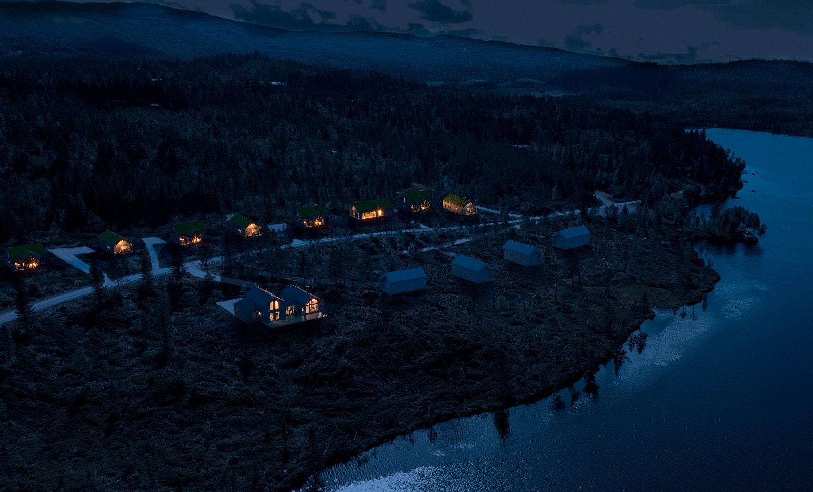 Heggen hyttegrend by night Galleribilde