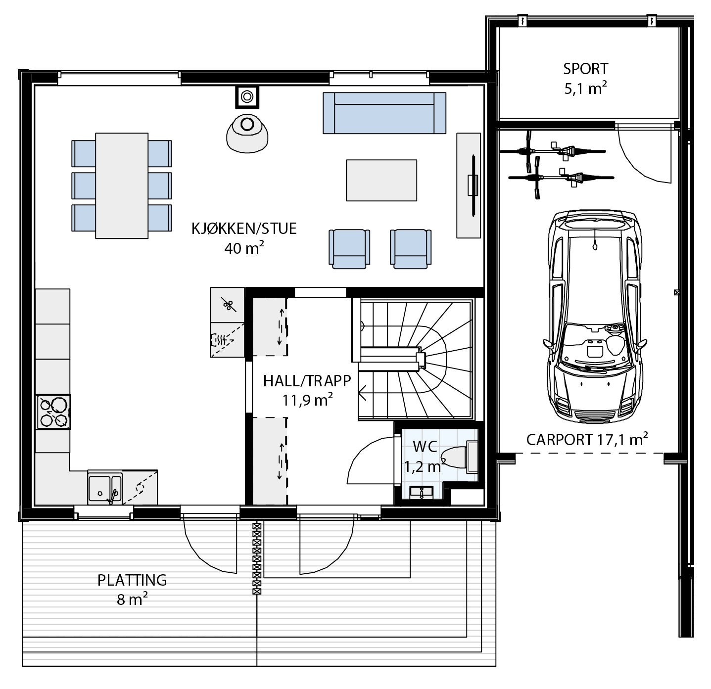 Plantegning 1. etg. Hus 145 Galleribilde