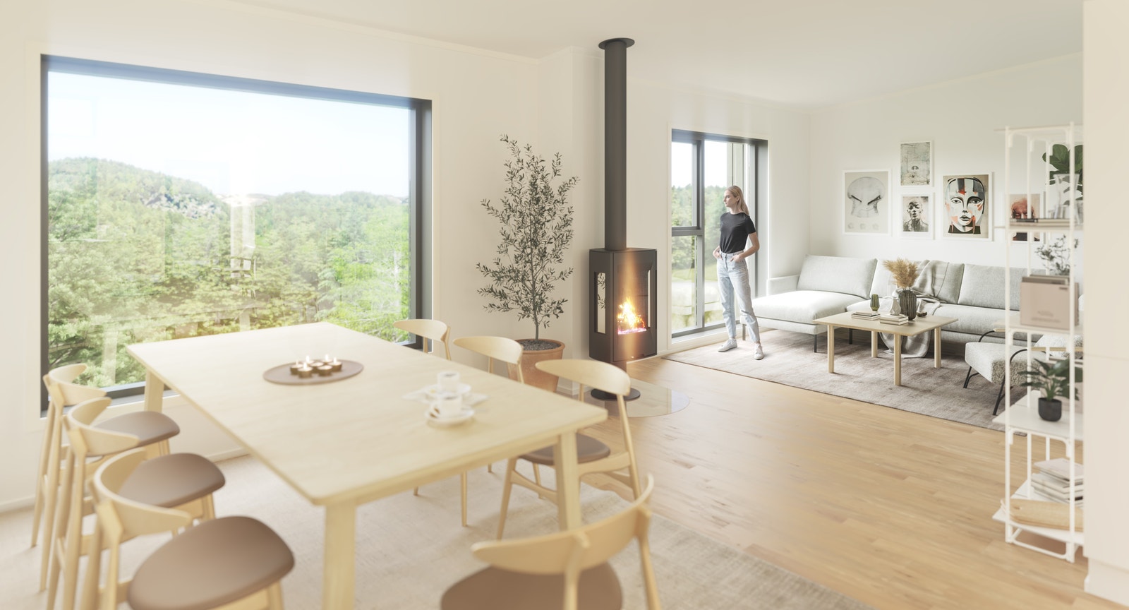 Varm og lun stue med utsikt mot idylliske Drangsvann (illustrasjon) Galleribilde