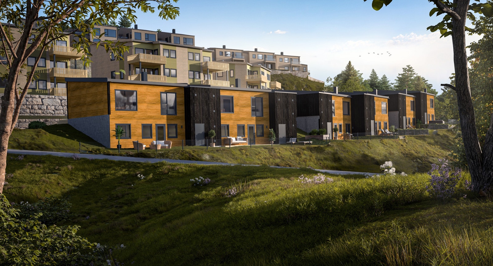 På Drangsvann vil du leve behagelig i naturskjønne omgivelser. Det er mange muligheter på Drangsvann, kano, poddepark, lekeplass, bålplass osv. (illustrasjon) Galleribilde