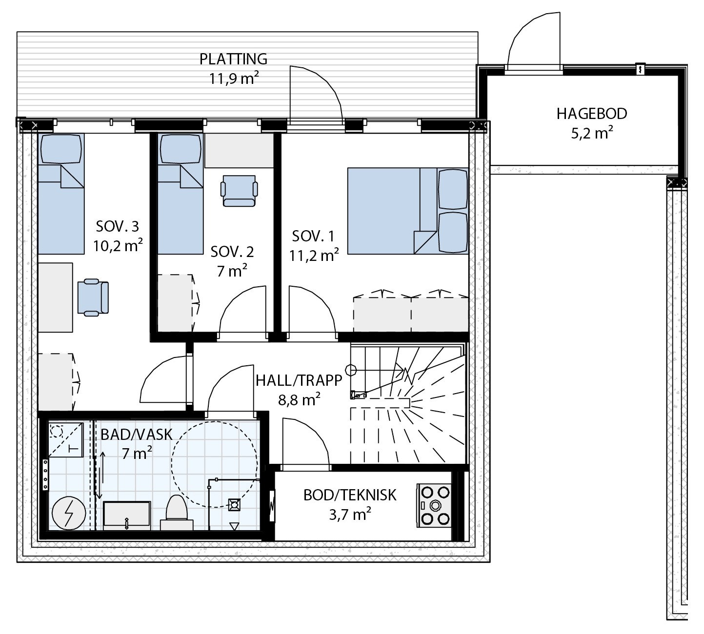 Plantegning u. etg. Hus 145 Galleribilde