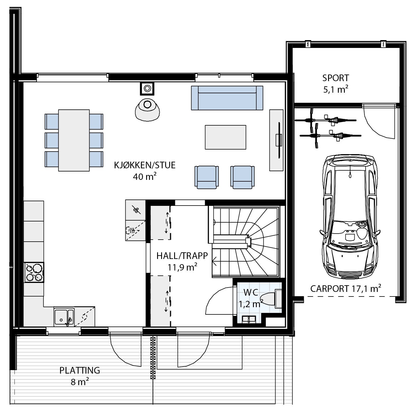 Plantegning 1. etg. Hus 147 Galleribilde
