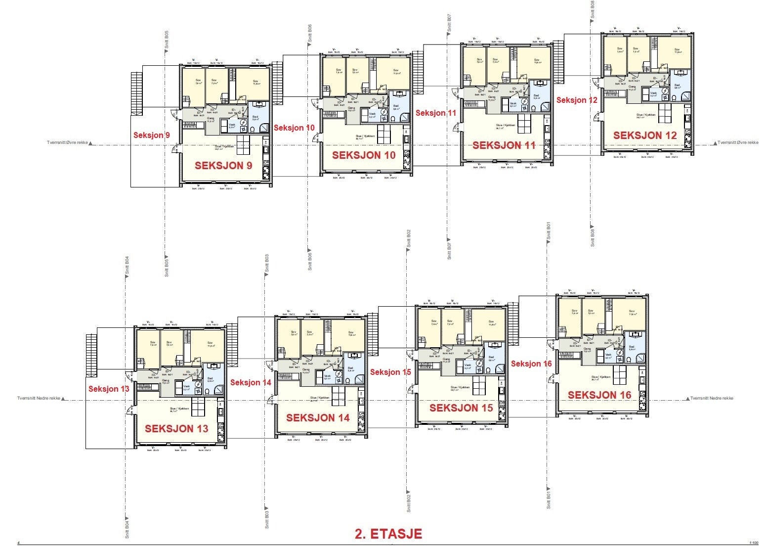 Oversikt over leilighetene (seksjonsnummer) 2. etasje Galleribilde