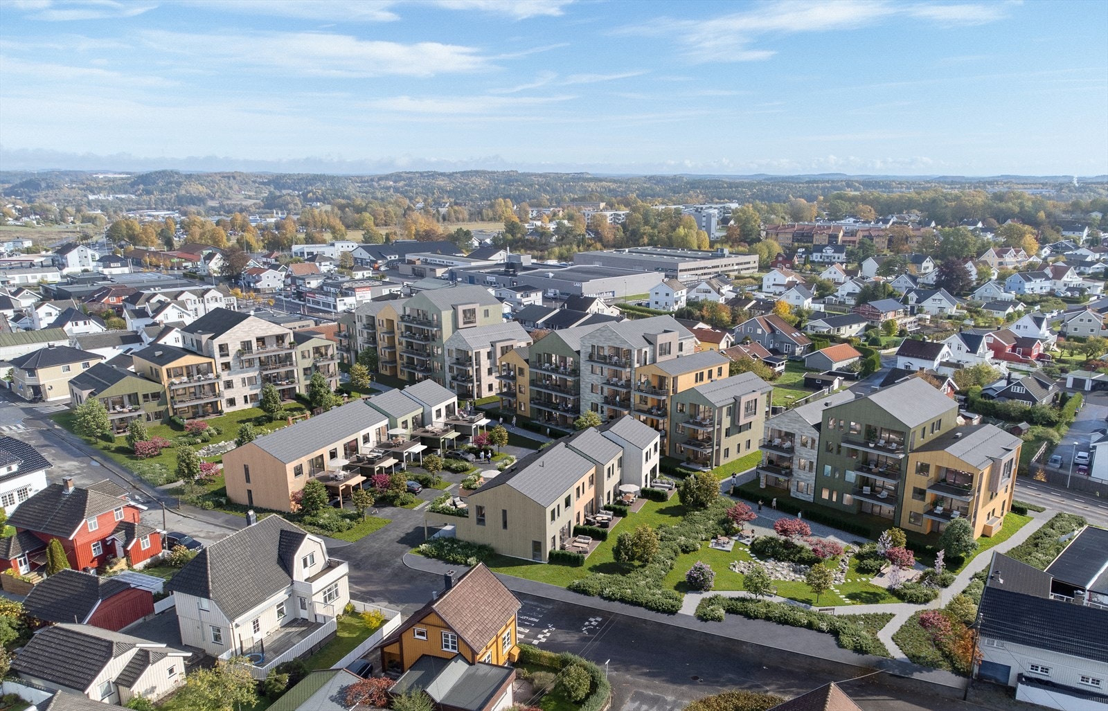 Borettslaget får store flotte fellesområder på tomten med fine uteplasser Galleribilde