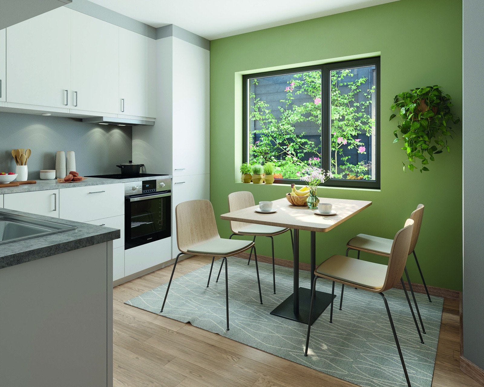 Kvalitetskjøkken fra HTH komplett med integrerte hvitevarer Galleribilde