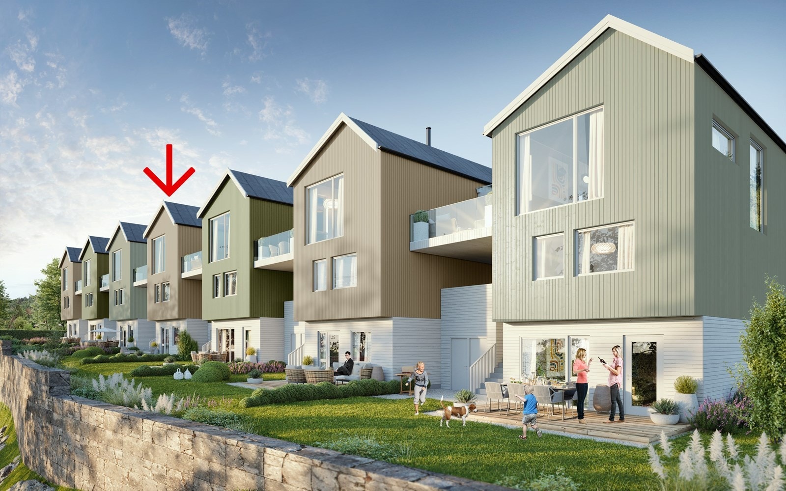 HUS nr 4Fasade mot sør med uteareal Galleribilde