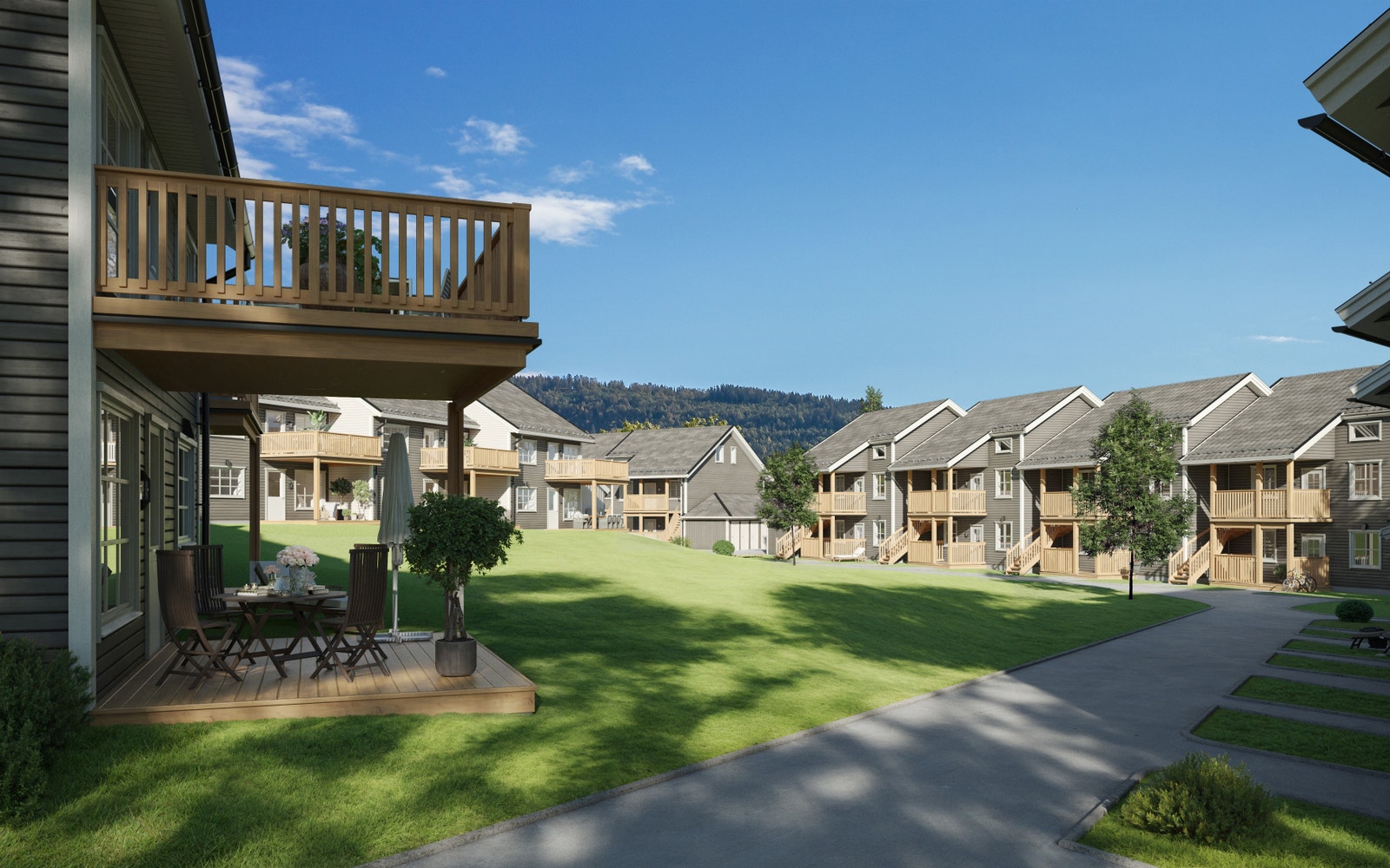 Det blir dannet to barnevennlige tun hvor barna kan leke trygt. Galleribilde