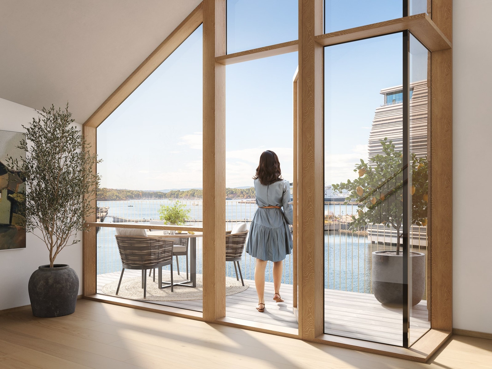 Vannkunsten Syd - Leilighet 14.3.2 byr på vindusflater fra gulv til tak og en flott utsikt mot havnebassenget..jpeg Galleribilde