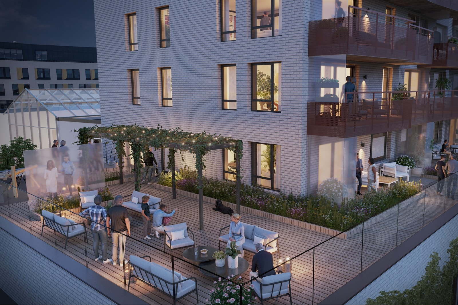 Koselig på fellesområdene også på kveldstid. Illustrasjon. Galleribilde