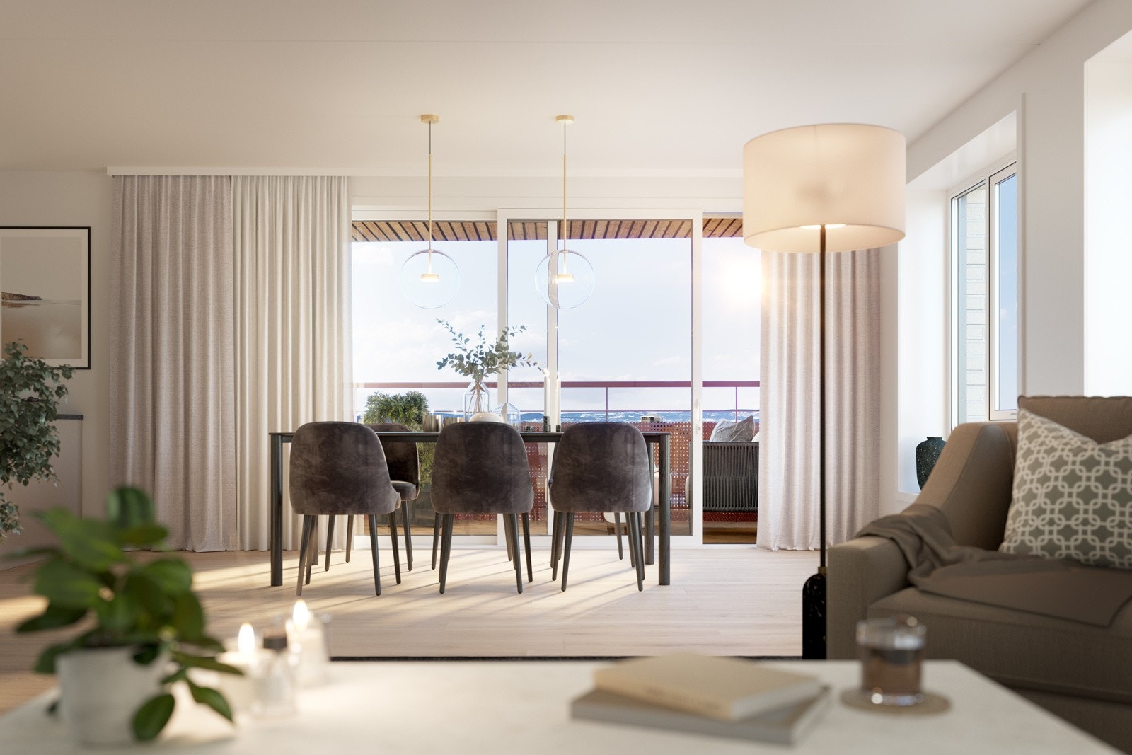 Det blir enstavs lyspigmenterte eikegulv i alle leilighetene. Illustrasjon. Galleribilde