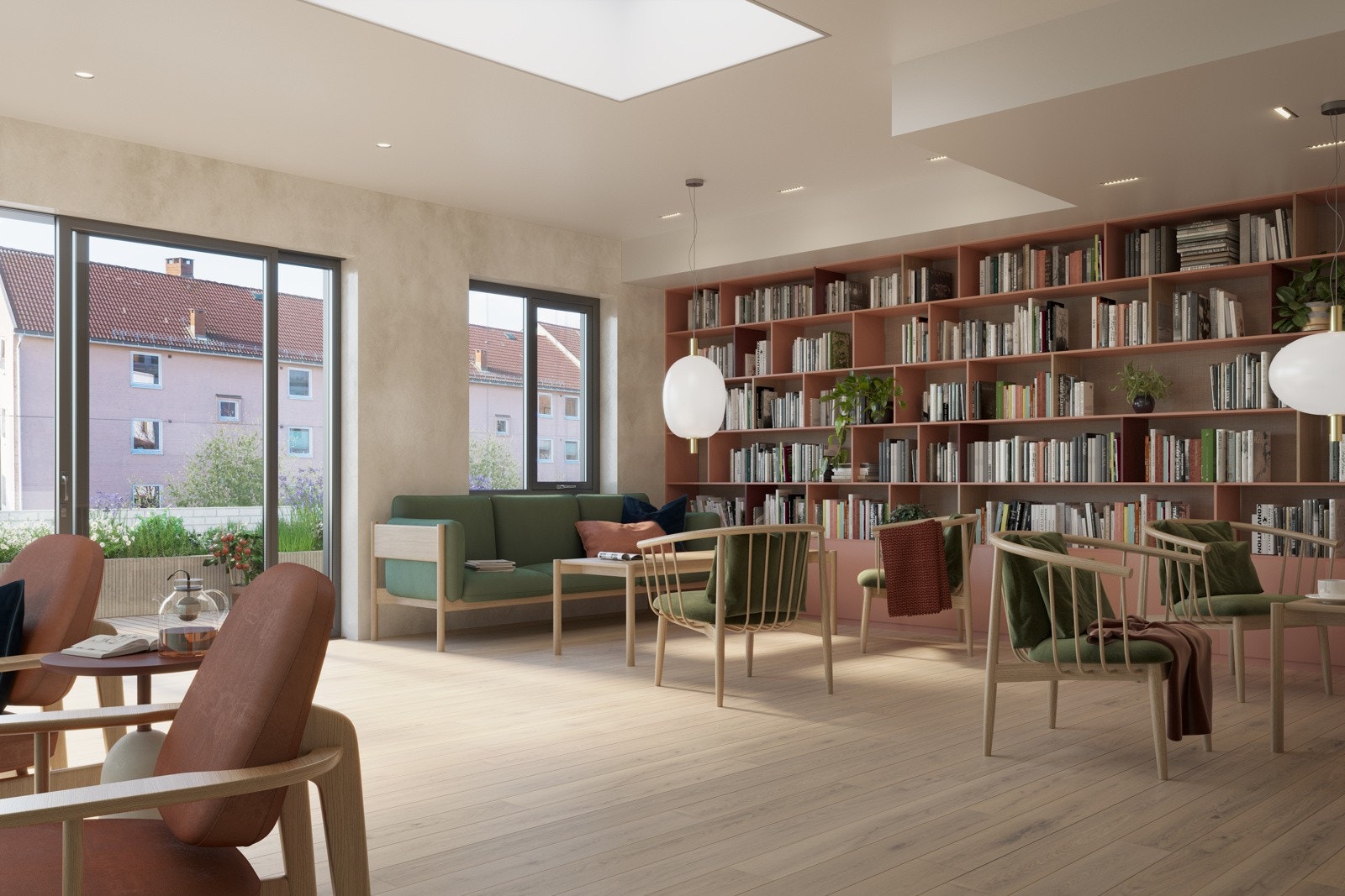 Romslig og innbydende i flotte fellesarealer. Illustrasjon. Galleribilde