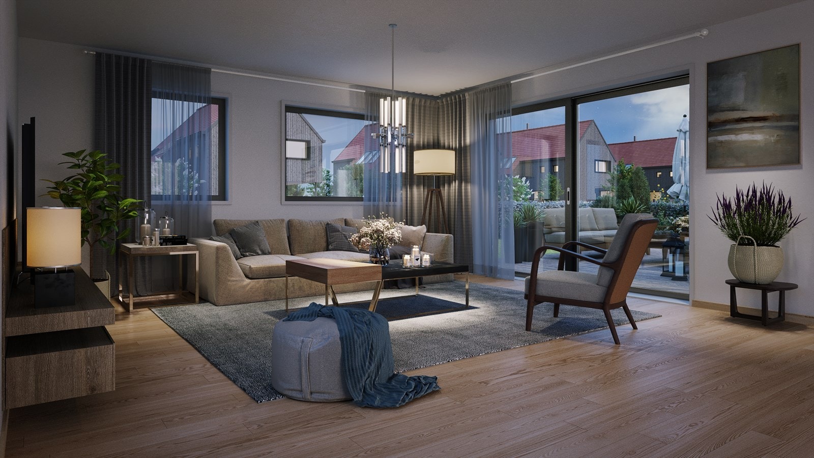 Illustrasjon - oppholdsrom/stue i 1.etasje Galleribilde