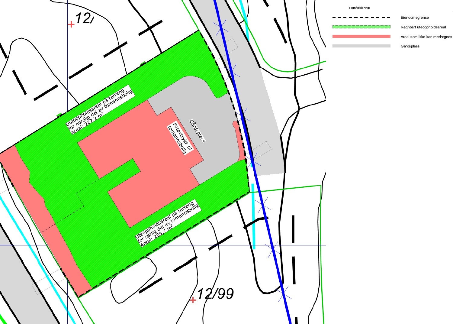 Uteoppholdsareal nordlig del (53 b), areal: 227,2 m2.
Uteoppholdsareal sørlig del (53 a), areal: 209,7 m2 Galleribilde