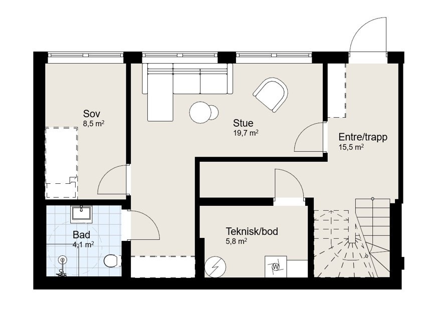 Plantegning 1. etasje Galleribilde