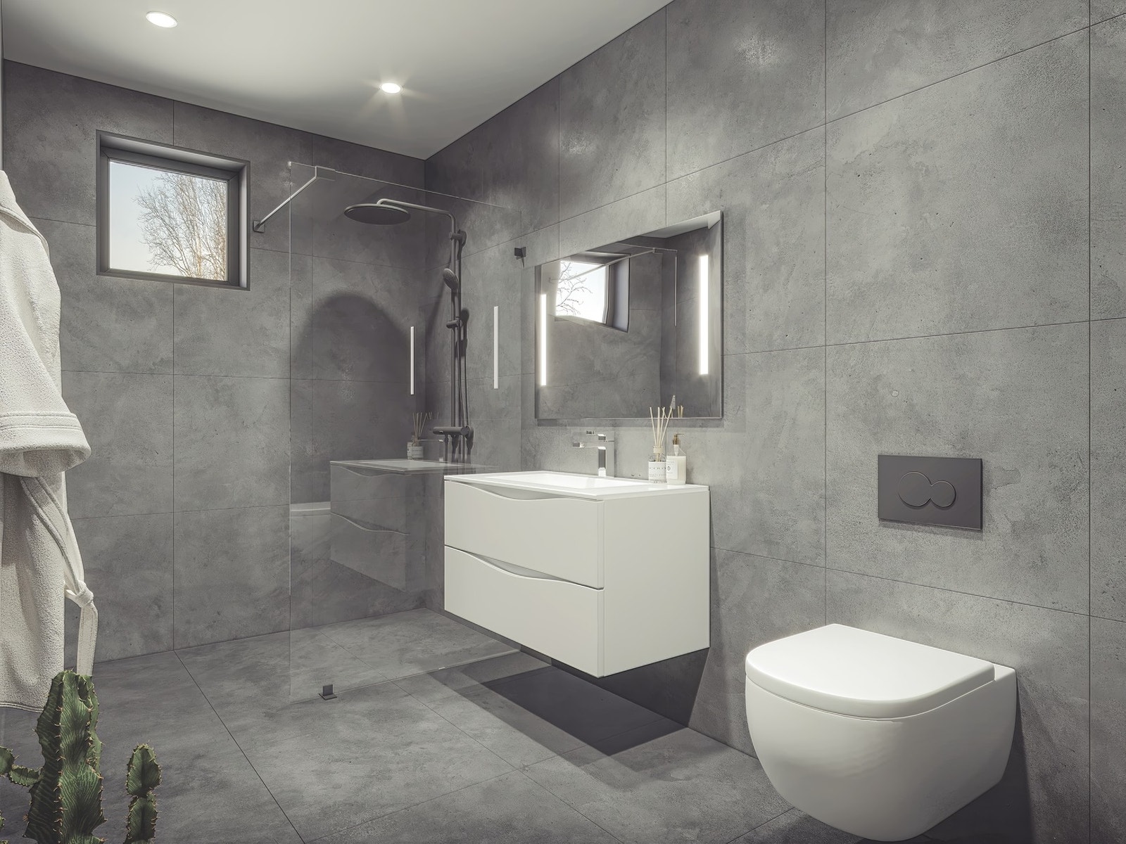 Det er totalt to flotte bad i boligen. Bildet er en illustrasjon, avvik kan forekomme. Galleribilde