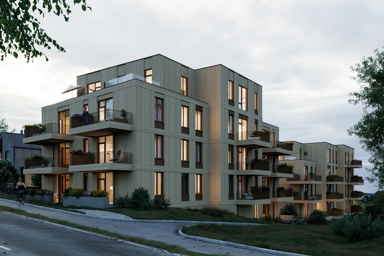 Fasade kveld bygg BB1. Galleribilde