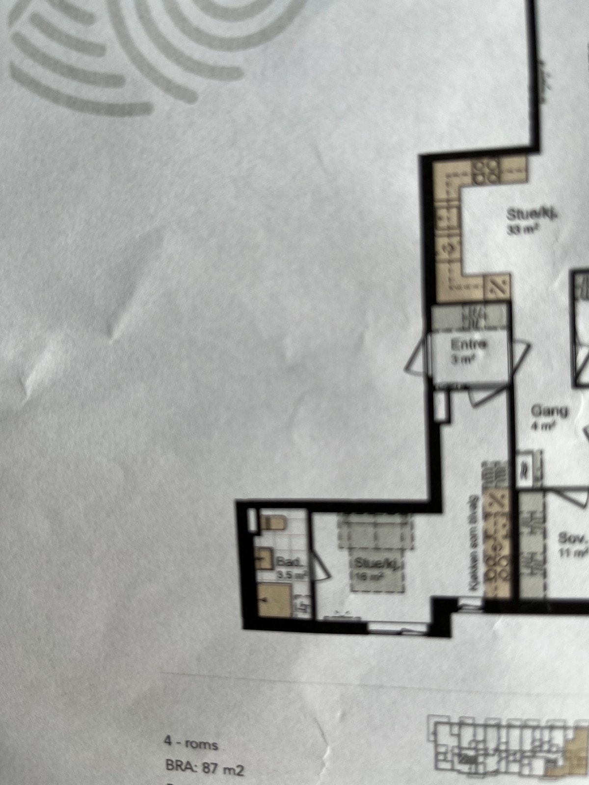 Plantegning, egen boenhet delt entre Galleribilde