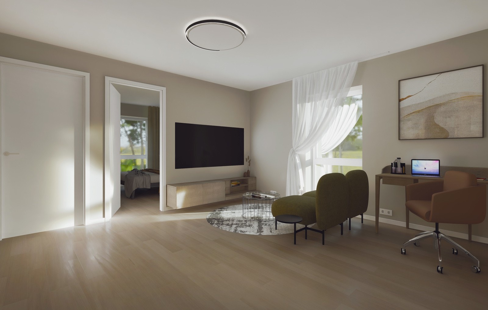 Trappen fra første etasje fører rett opp til en tv-stue - et kjærkomment ekstra rom som kan benyttes på ulike måter, i takt med familiens behov. Galleribilde