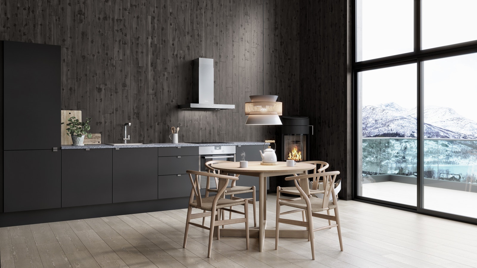 Høyt under taket gir god romfølelse og mye lys. Illustrasjonene er fra 2. etg. I 1. etg. er det horisontal himling. Galleribilde