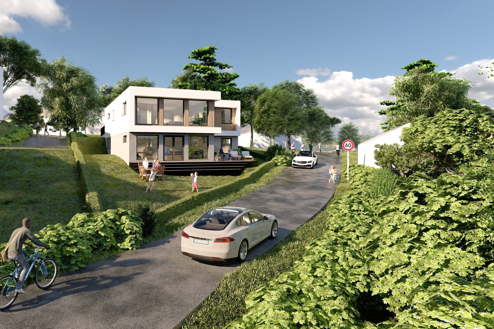 Det vil bli satt opp hekk mot veien, men ikke mot nabotomten. Ellers vil det bli sådd gressplen av utbygger. Illustrasjonsbilde Galleribilde