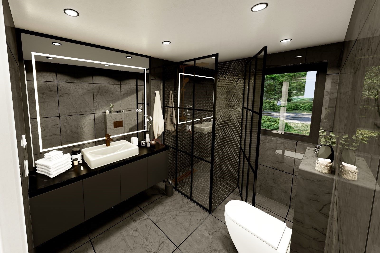 Boligen får tre moderne og smakfullt innredede bad med høy standard. Illustrasjonsbilde Galleribilde