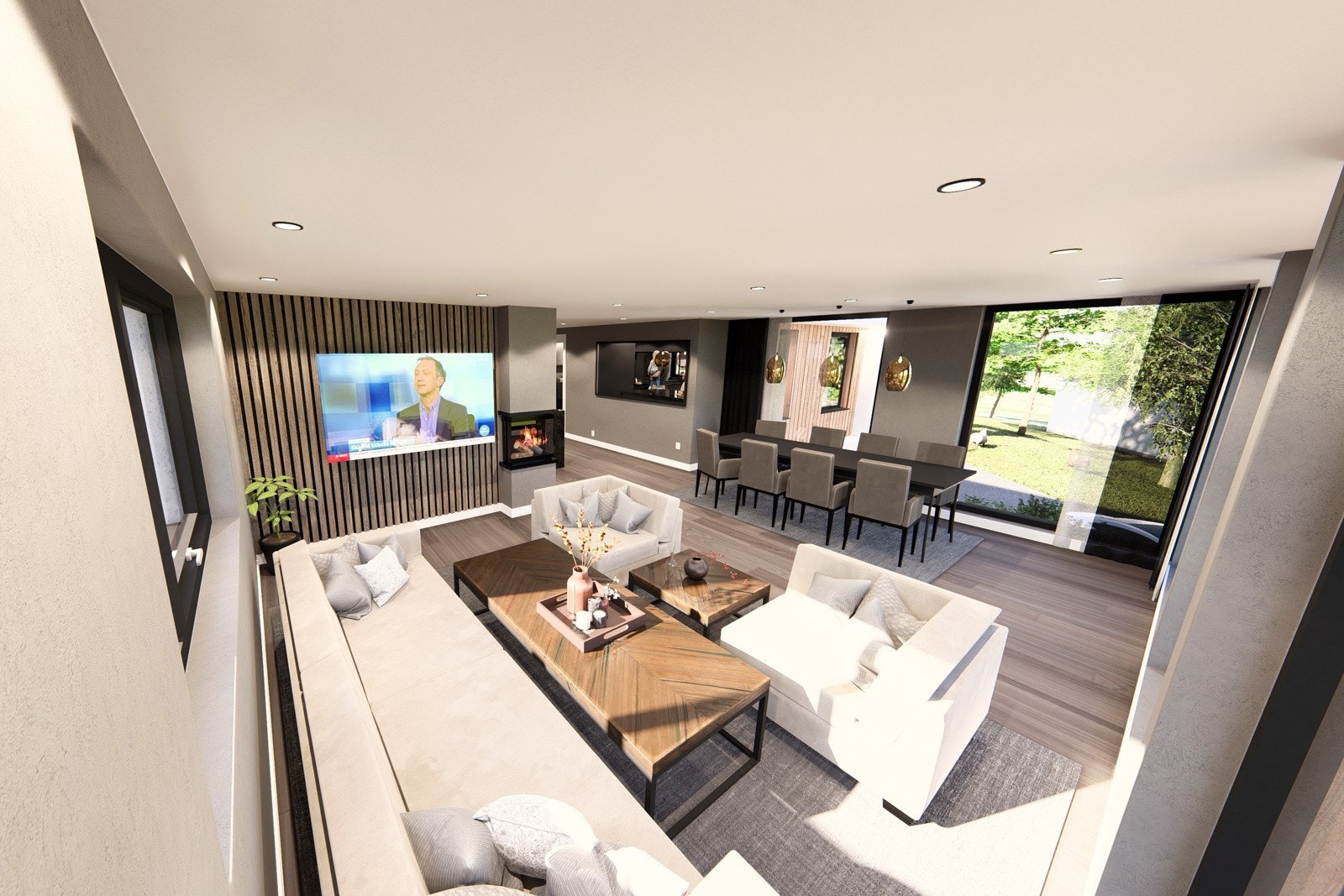 Veggene blir hvitmalt med listefrie overganger til tak. Vinduer på tre sider gir en nydelig utsikt mot langstrakte åkerlapper, i tillegg skaper de en fantastisk lyssetting som endrer seg gjennom dagen. Illustrasjonsbilde Galleribilde