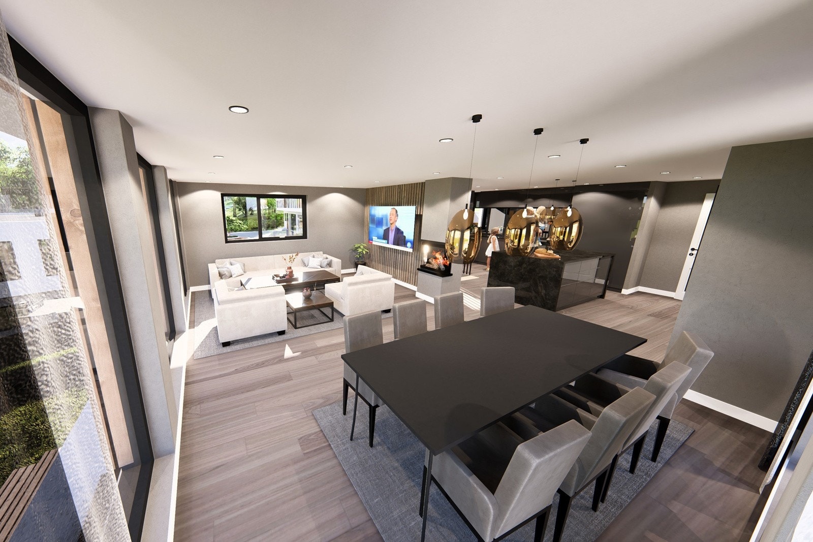 I stuen blir det god plass til spisebord og sofagruppe. Illustrasjonsbilde Galleribilde