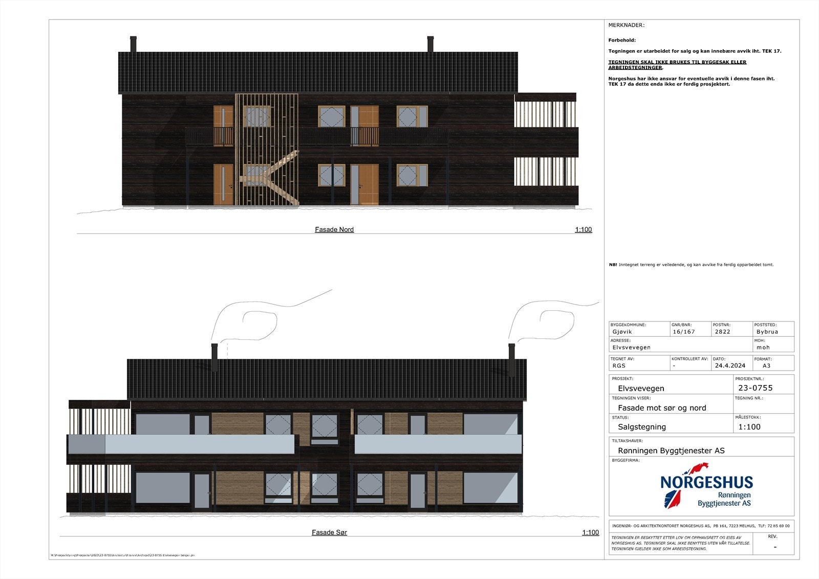 Fasadetegning sør nord Galleribilde
