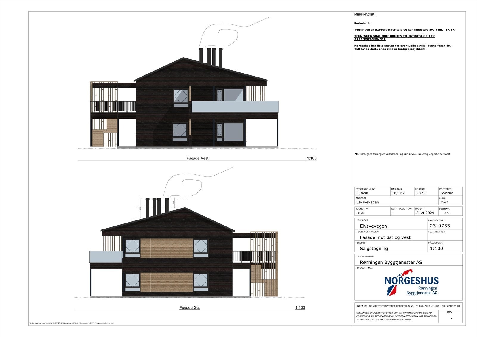 Fasadetegning øst vest Galleribilde