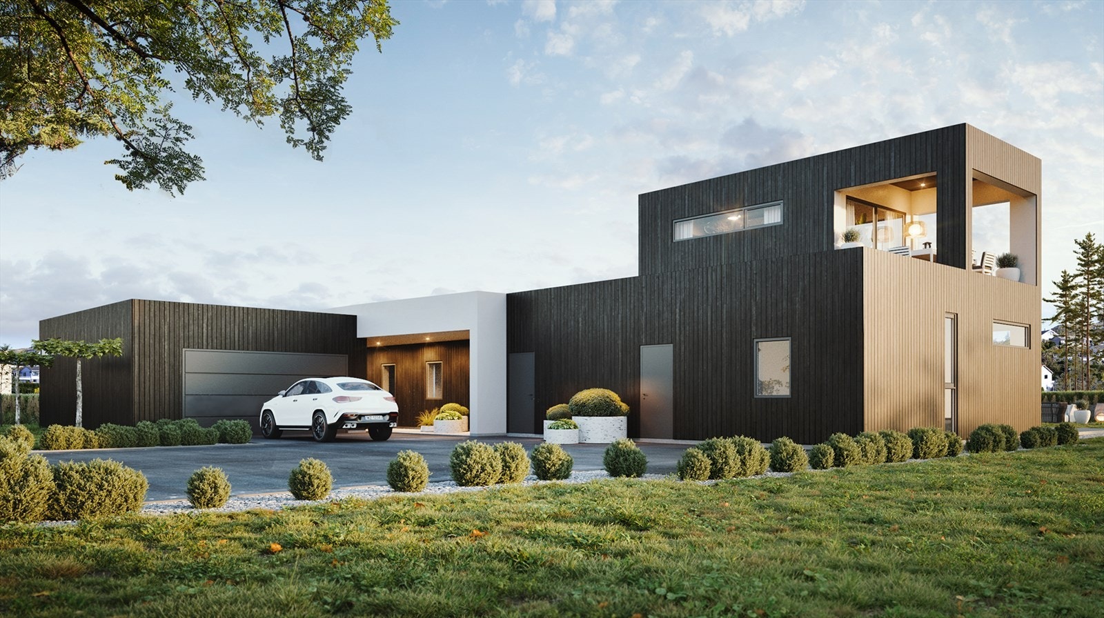 Arkitekten har lagt vekt på best mulig plassering i terrenget, gode solforhold og store uteområder - illustrasjon. Galleribilde