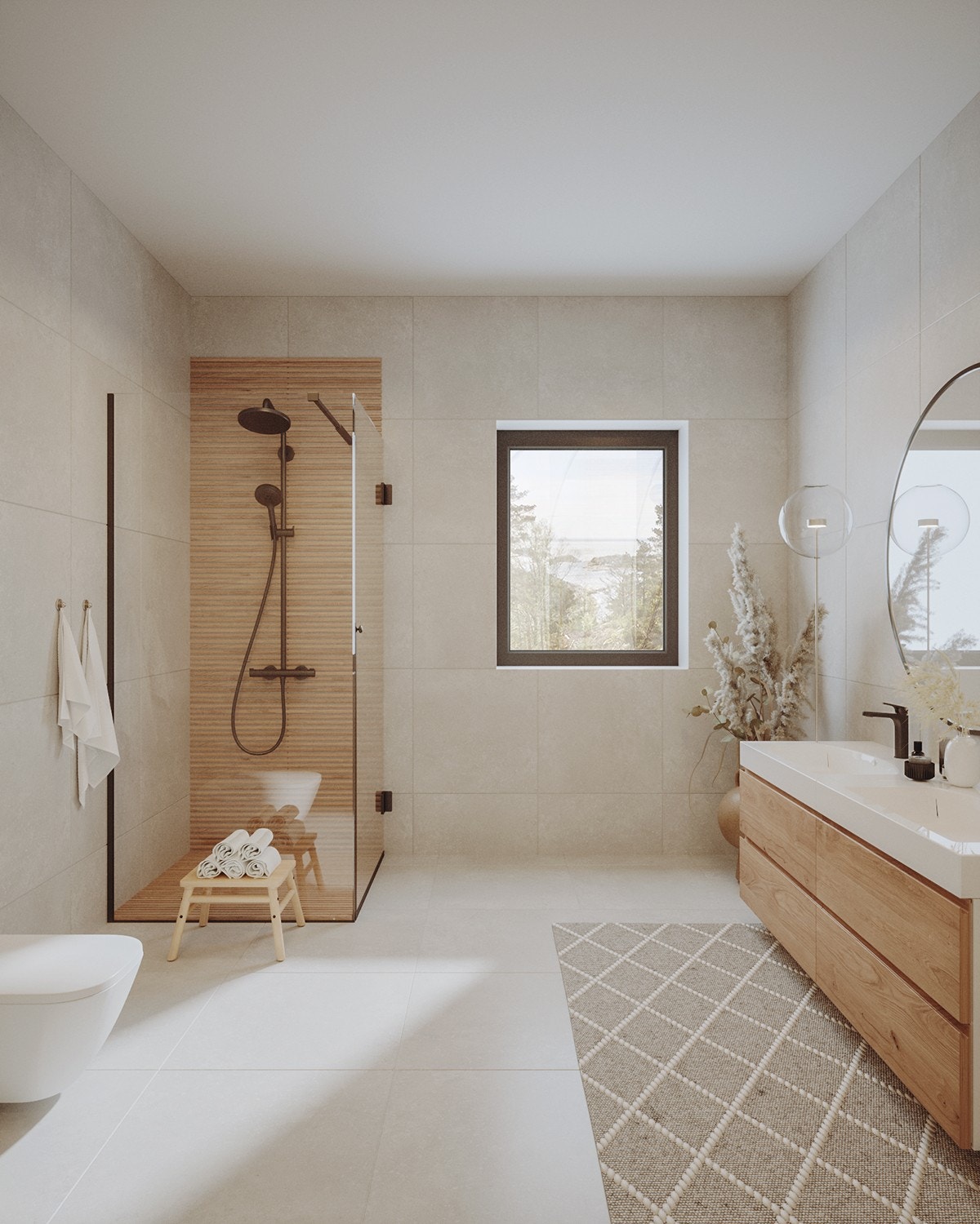 Boligene inneholder 2 baderom med lekker utforming - illustrasjon. Galleribilde