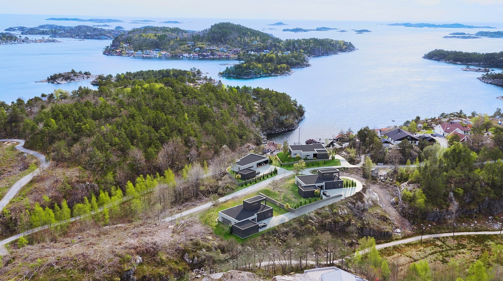 Boligene har panoramautsikt og moderne arkitektur. Illustrasjon Galleribilde