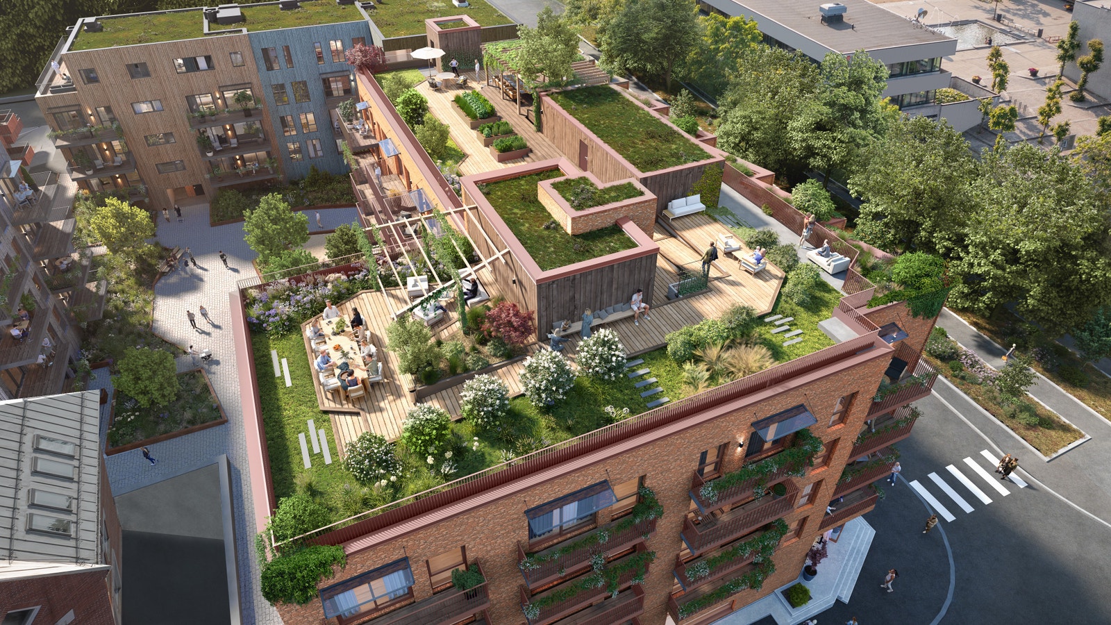 På toppen av bygget blir det en stor felles takhage. Kun ment som illustrasjon. Galleribilde