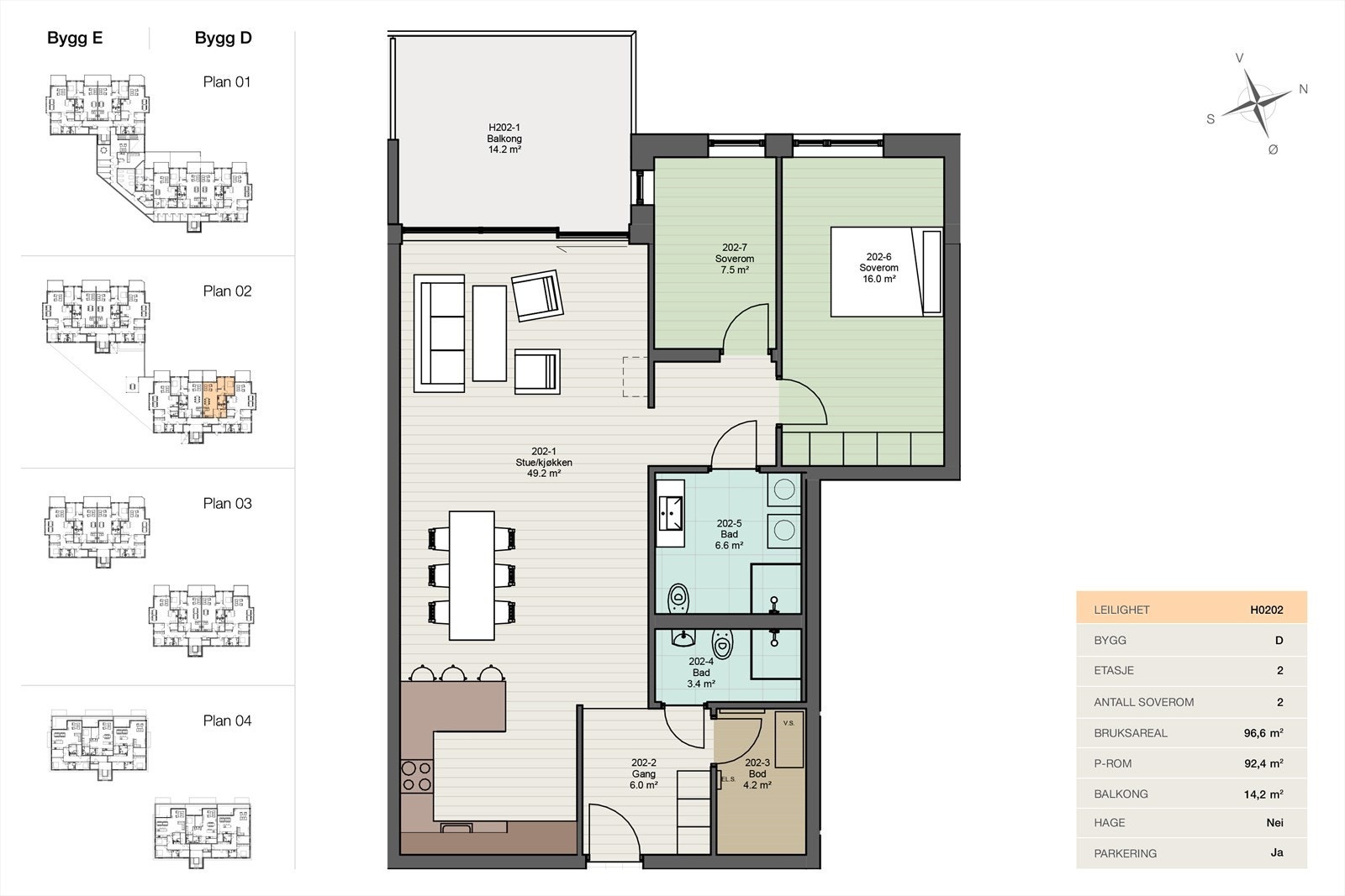 Illustrasjon plantegning av leilighetstypen på 97 kvm, her leilighet H0202 Galleribilde