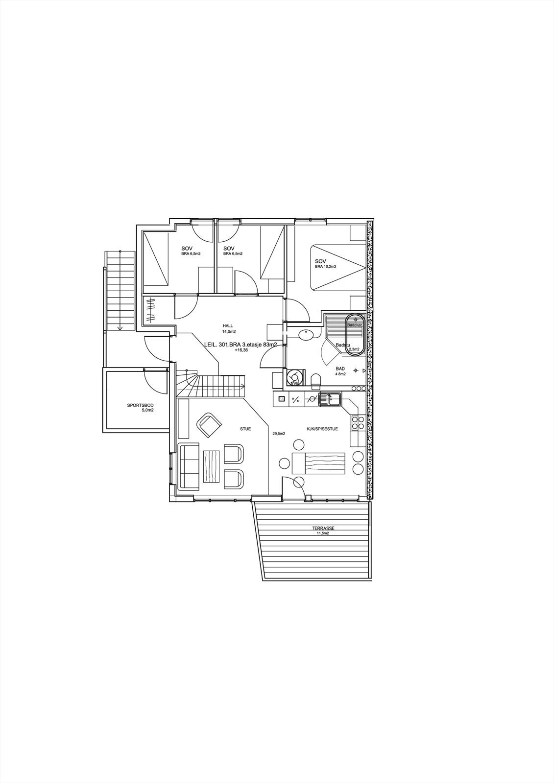 Plantegning hovedetasje leilighet 301 Galleribilde