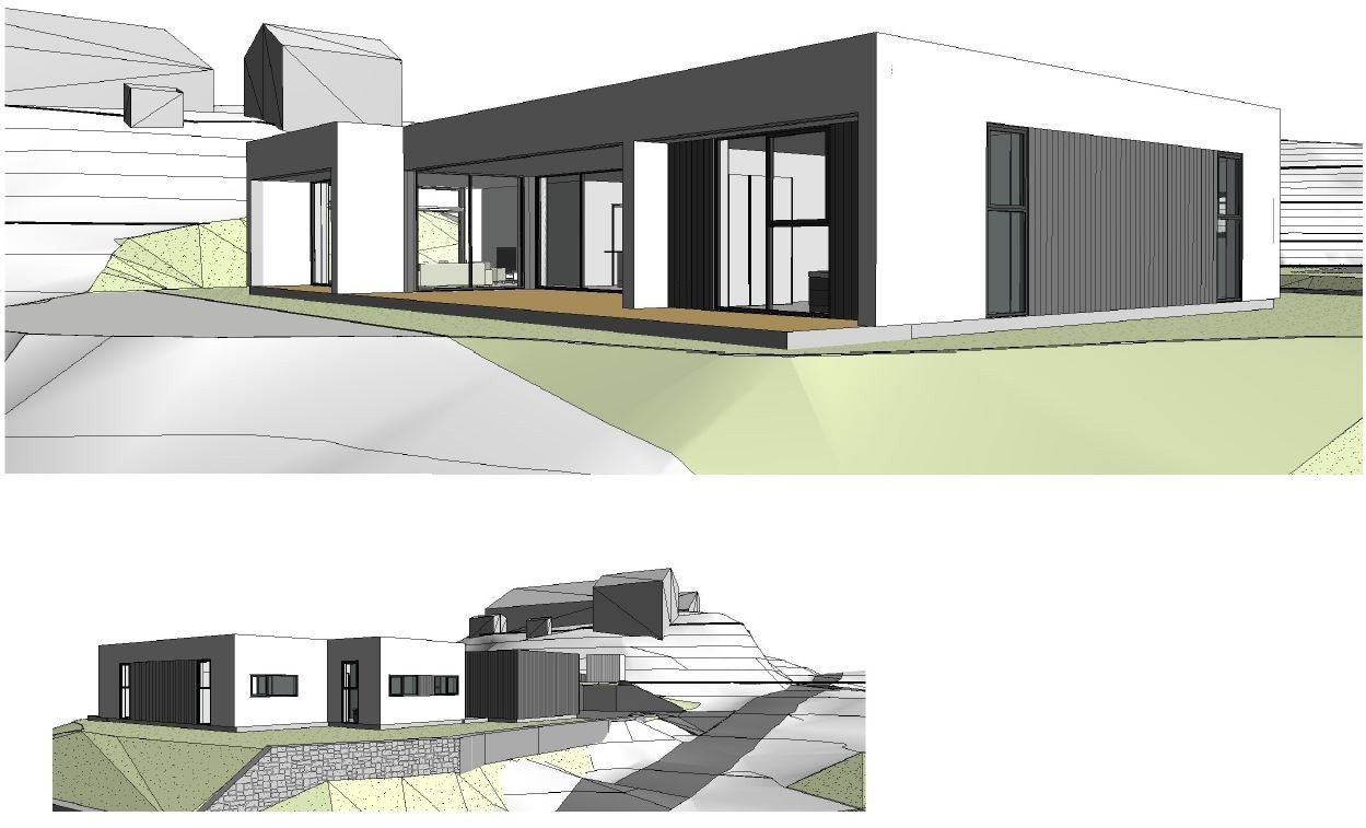Moderne enebolig med flott utsikt, store vindusflater og takterrasse. Galleribilde