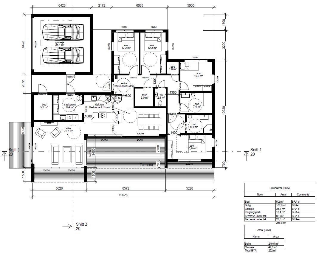 Romslig enebolig med moderne planløsning, fire soverom, to bad, dobbel garasje og stor terrasse. Perfekt for familier. Galleribilde