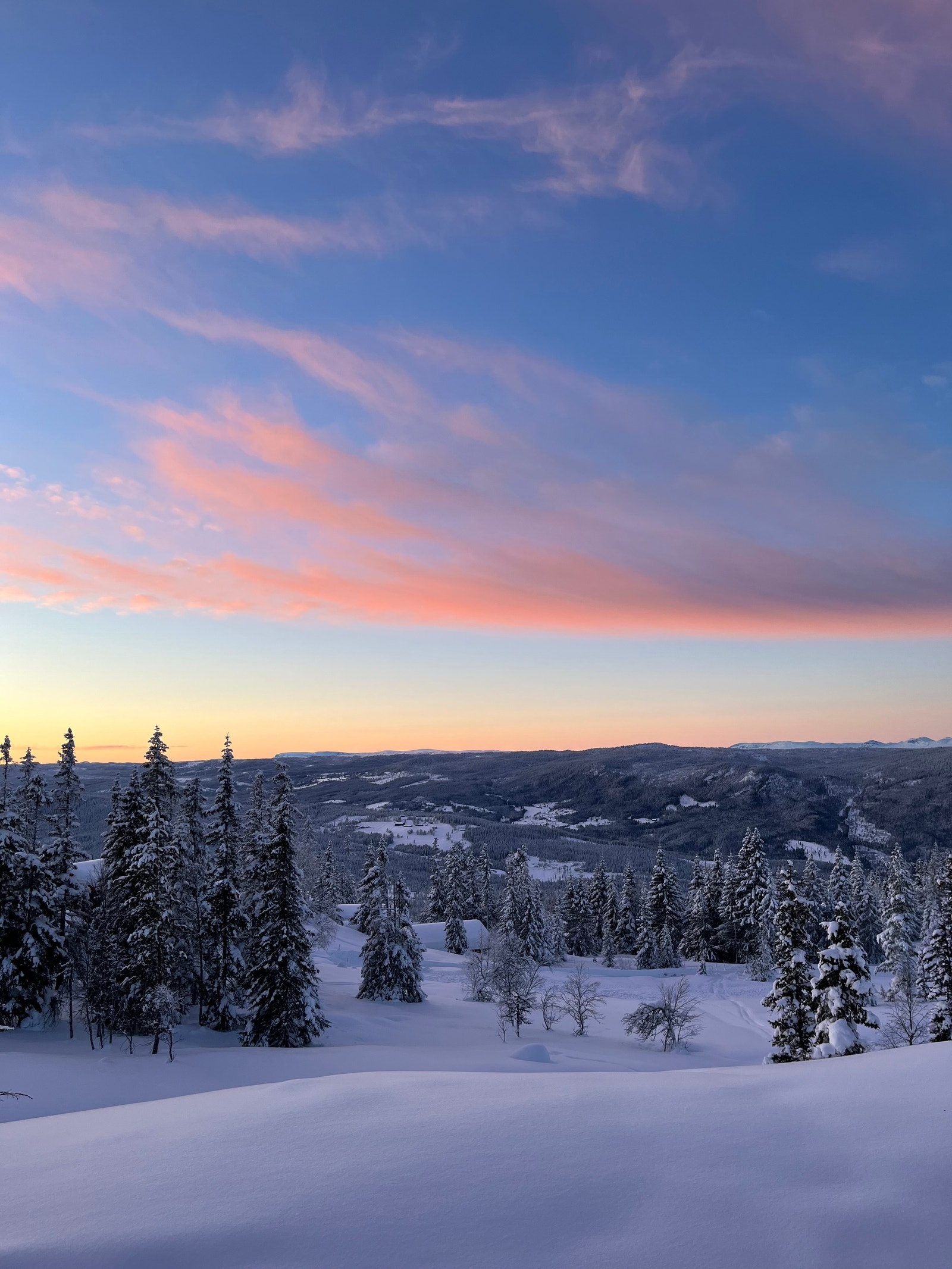 Utsikt fra terrassen mot Hallingskarvet rett frem og Hemsedalsfjellene på høyre side. Videre ut mot høyre utenfor bildet ser man fjellene innover Jotunheimen Galleribilde