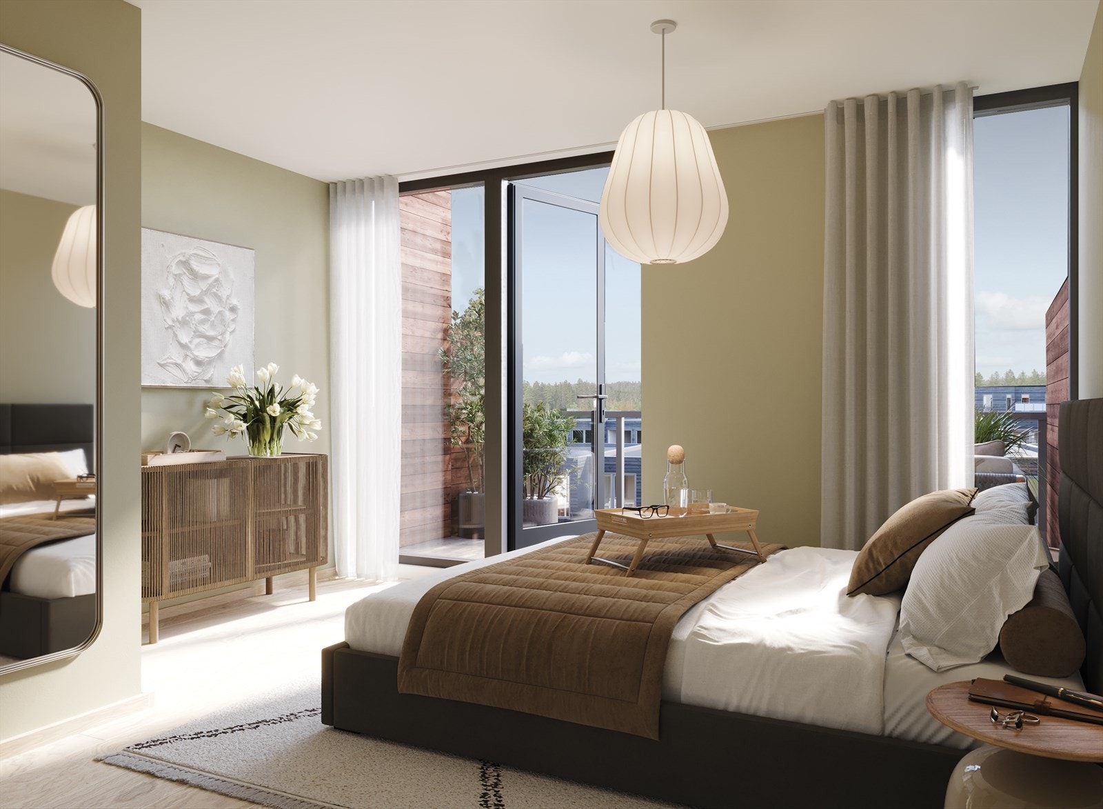 Hvert rekkehus får 3 til 6 soverom, hvor hovedsoverommet plasseres for seg selv. Hvert rom får godt med dagslys fra høye vinduer, og det blir god plass til senger og klesskap med mer.? Galleribilde