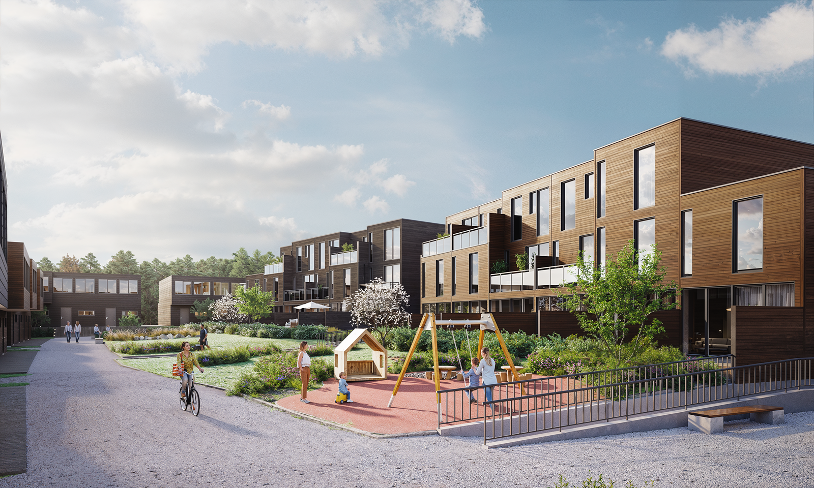 Boligprosjektet Løkkebo vil bli bestående av arealeffektive rekkehus i varierende størrelse, fra ca. 96 kvm til ca. 144 kvm, over to og tre etasjer, alle med terrasse og garasjeplass i felles garasjekjeller. Galleribilde