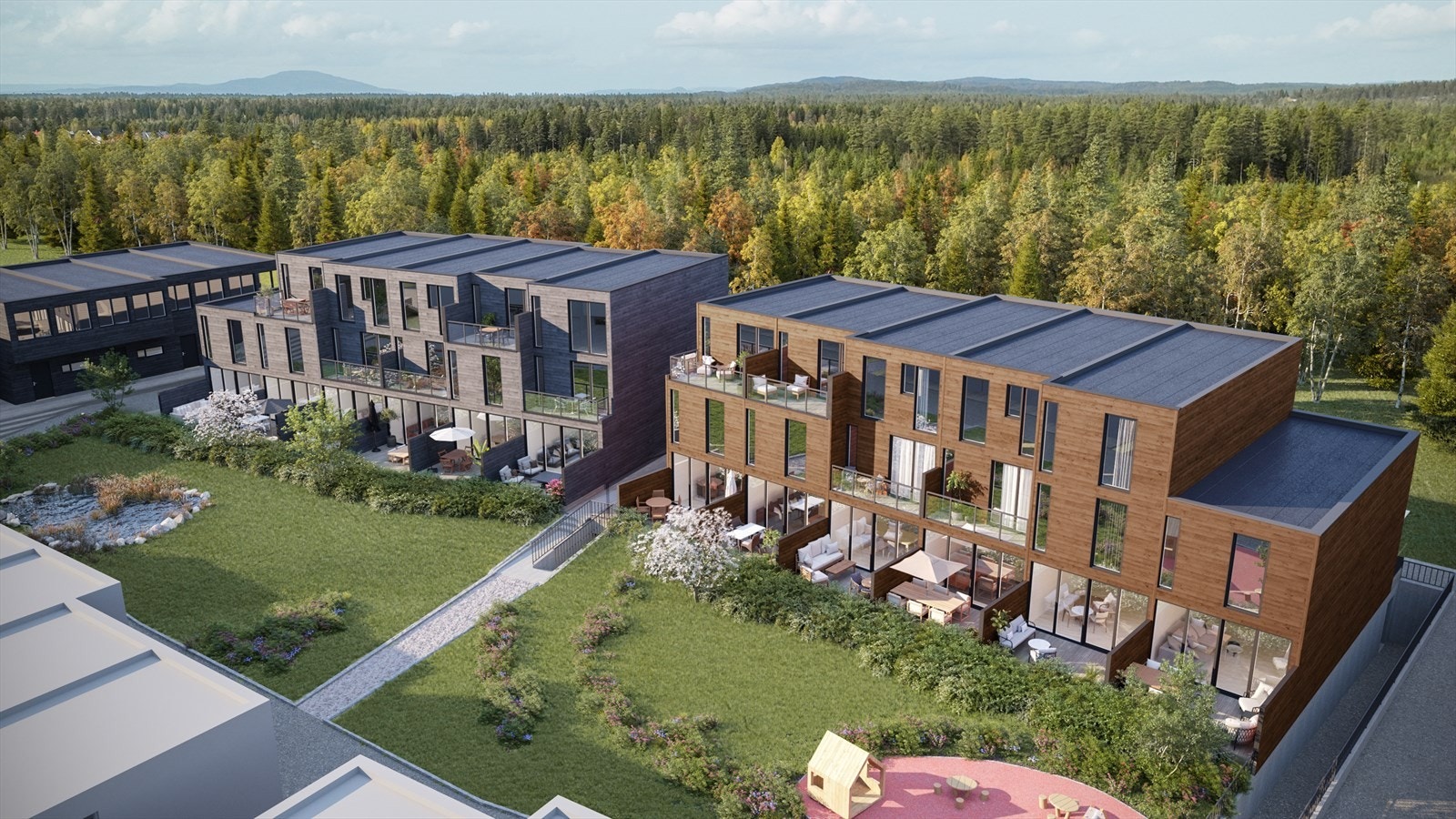 Prosjektet får felles parkeringsanlegg under bakkenivå og hyggelig fellesareal til glede for store og små. Beliggenheten er sentral og barnevennlig, med turløype rett ved, samt gangavstand til skoler, barnehager, idrettsanlegg og butikker. Galleribilde