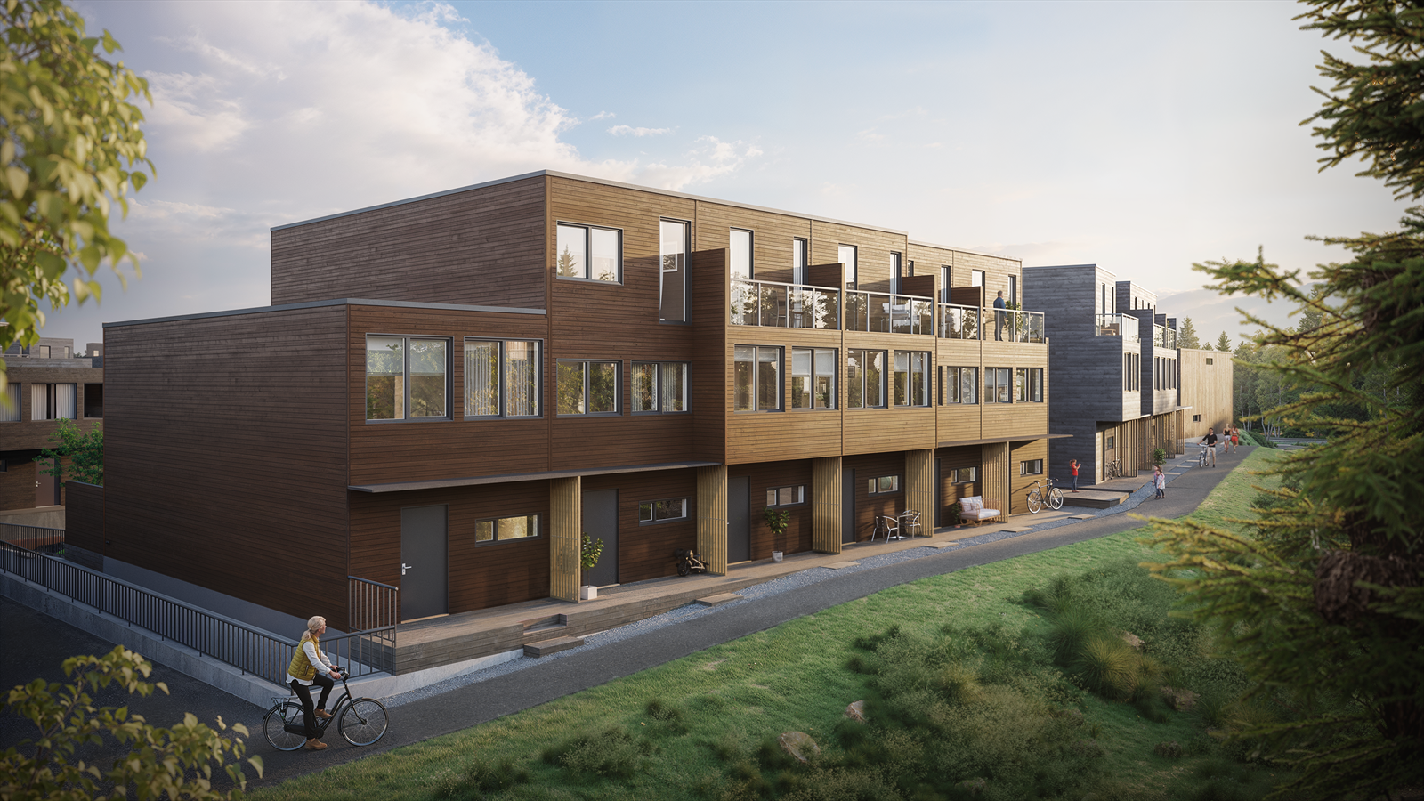 Løkkebo tilbyr perfekt beliggenhet med gode solforhold, nærliggende natur- og grøntområder og direkte tilknytning til en rekke fasiliteter og servicetilbud. Galleribilde