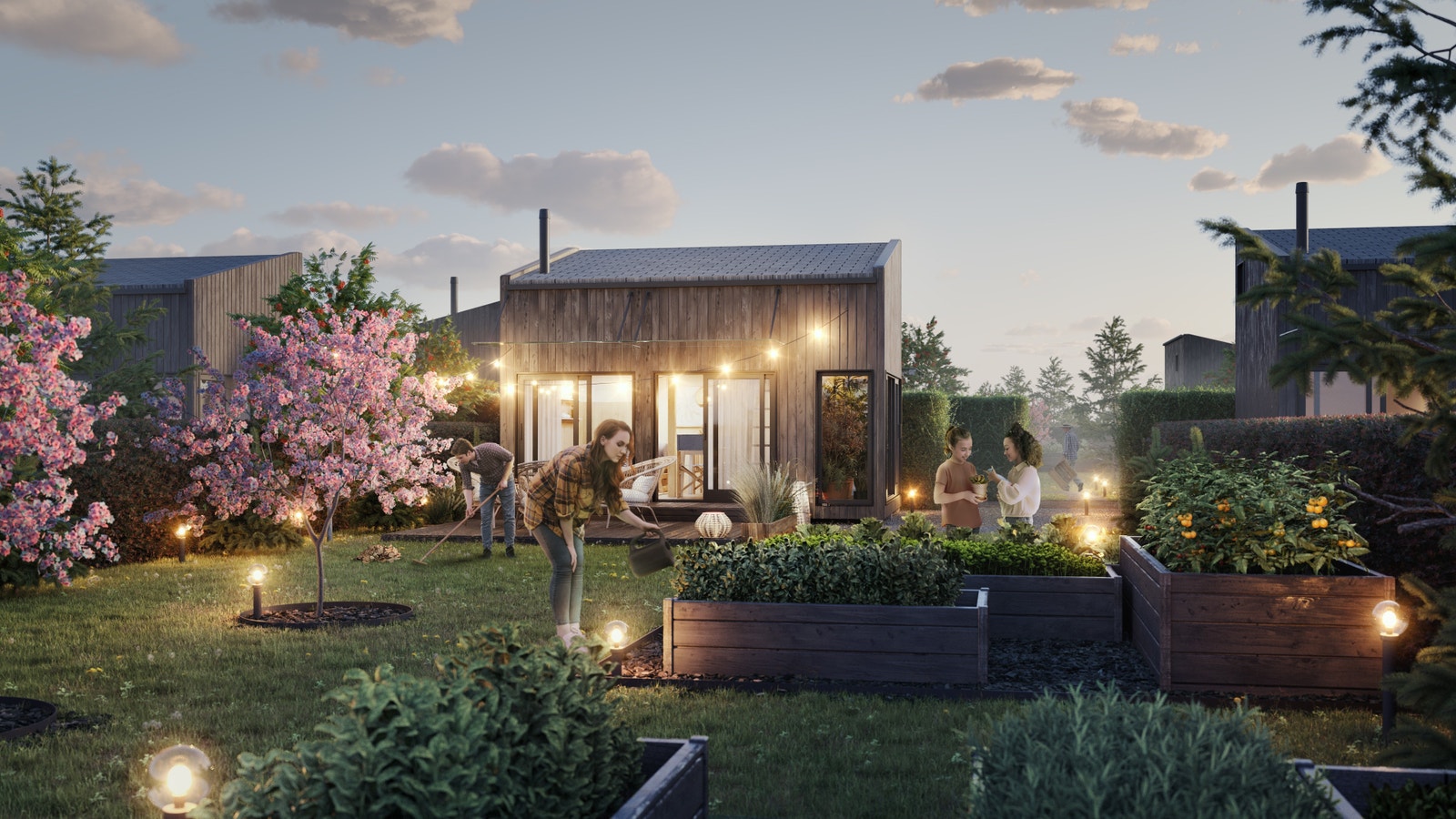 3D-illustrasjon eksteriør, parsellhytte Galleribilde