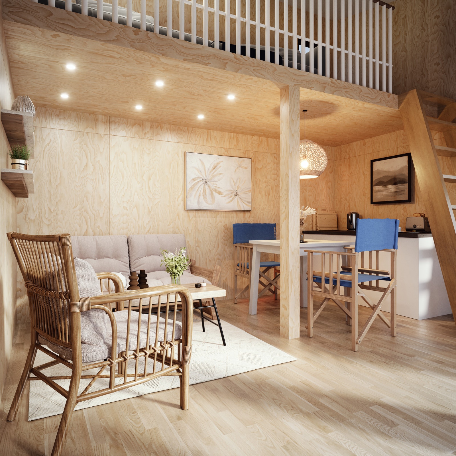 3D-illustrasjon interiør, parsellhytte Galleribilde