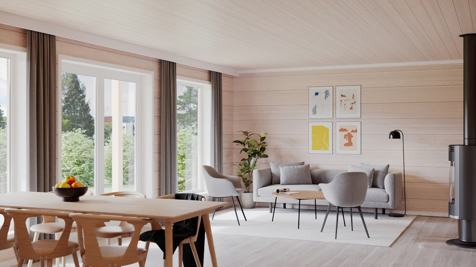 Stue med store vinduer Galleribilde