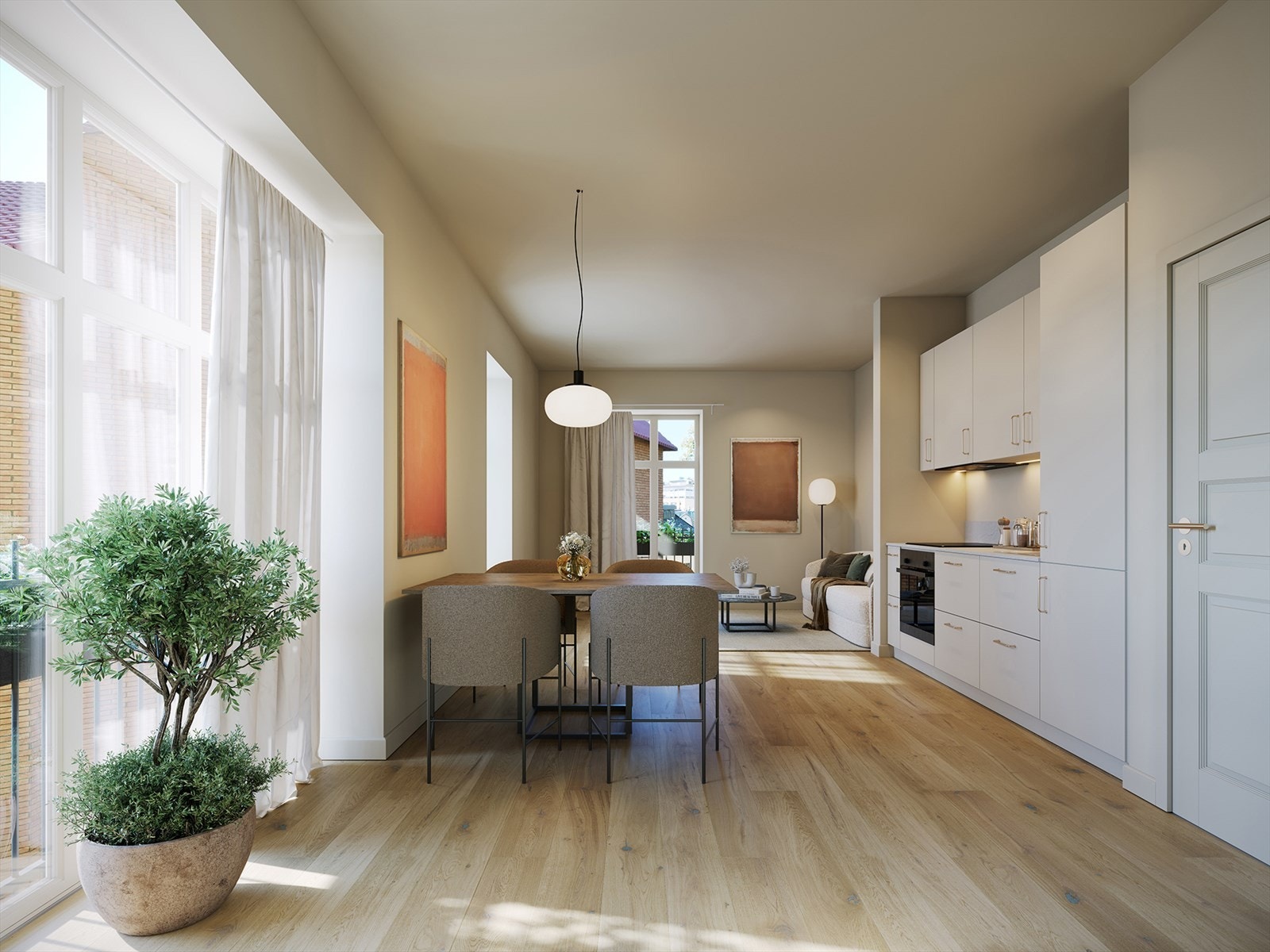 Sigdals kjøkken Line, er en stilren modell med et stort designregister og til prosjektet har vi valgt fargen Korn som passer med veggfarge. Benkeplate er Delaware Stone med terrazzo-look og messing detaljer. Her er helheten ivaretatt - dette blir vakkert Galleribilde