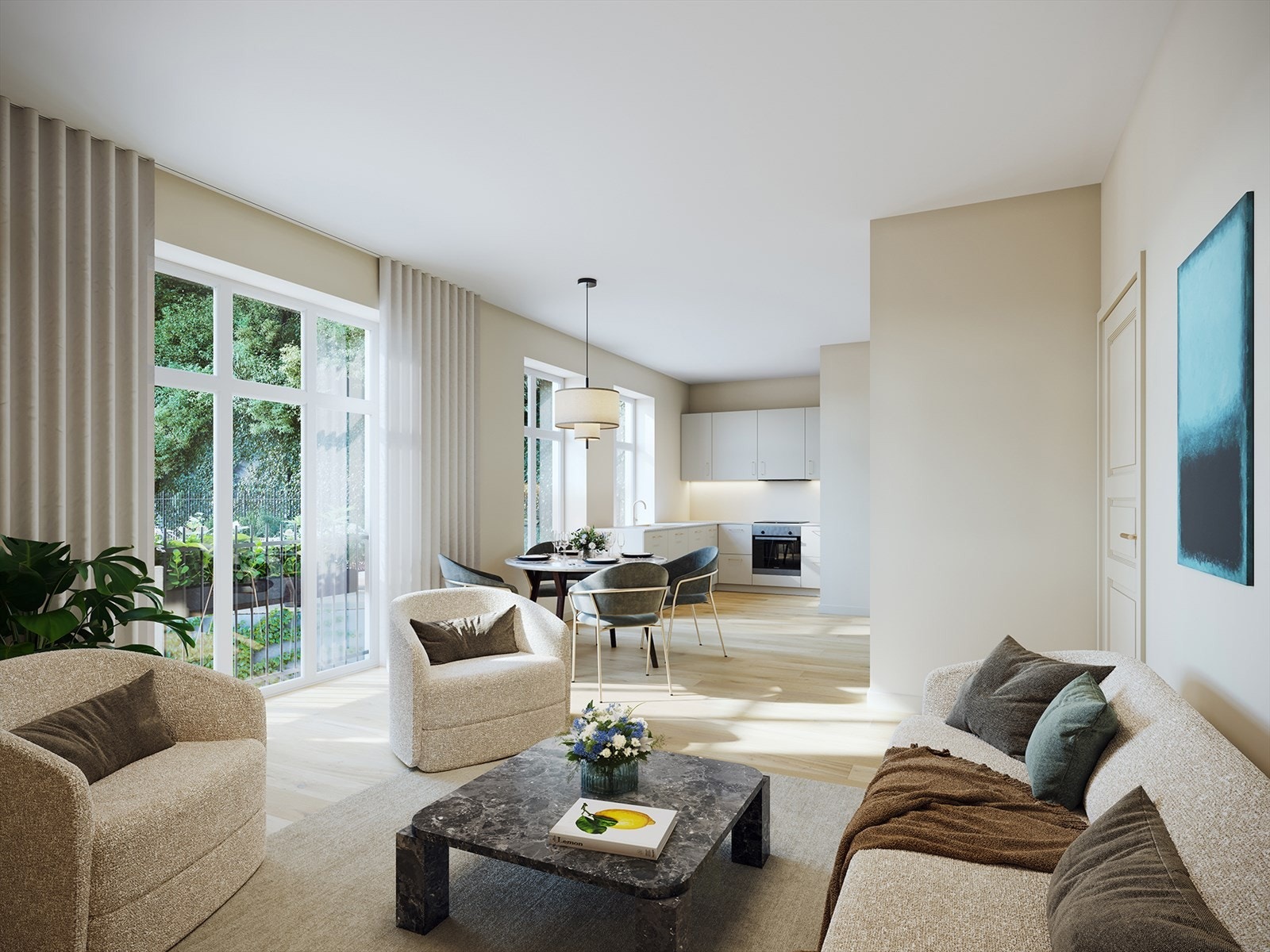 Store vinduer, lyse jordnære farger og lekkert gulv - her kan du skape din drømmeleilighet. Galleribilde