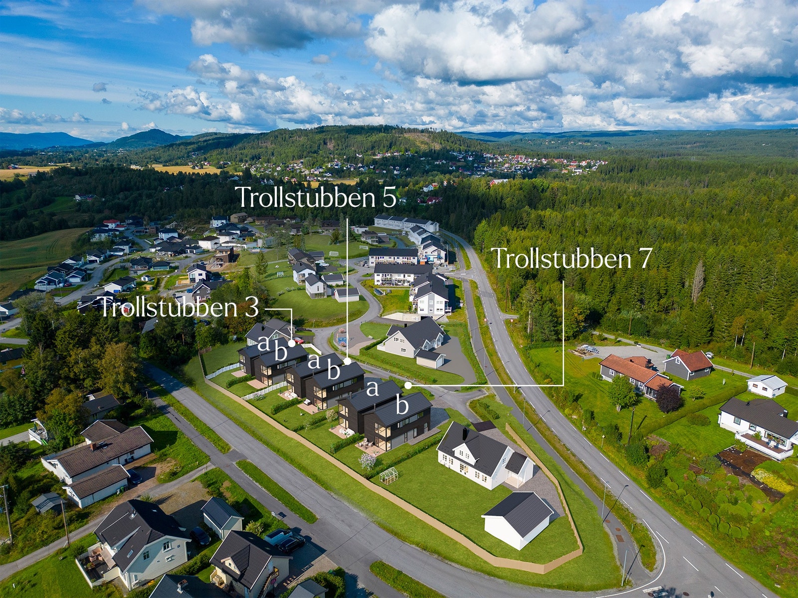 Boligene markert med adresser. Galleribilde